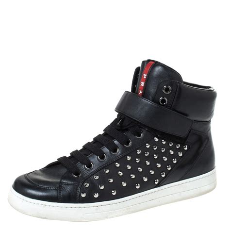 prada sport black leather high top sneakers